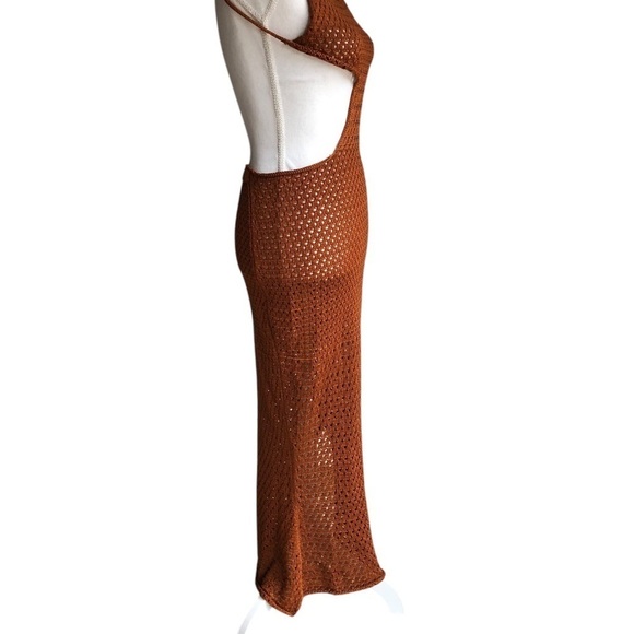 Savannah Morrow Anthropologie Tiva Dress Crochet Knit Maxi Terra Cotta Brown - Picture 2 of 14